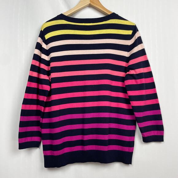 Talbots Striped Cardigan Size M Pink Yellow Navy Blue Button Down Twee Teacher - Picture 6 of 9